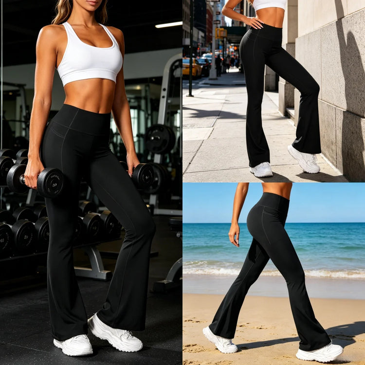 Women High Waist Flare Yoga Pants with Pockets Soft Stretchy Workout Leggings, Casual Athletic Bootcut Pants for Gym Daily Wear