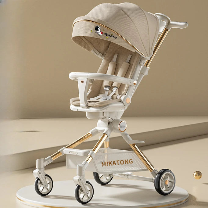 One-touch Foldable Lightweight Baby Stroller High-view Baby Dining Stroller Sitting and Lying Two-way Baby Carriage