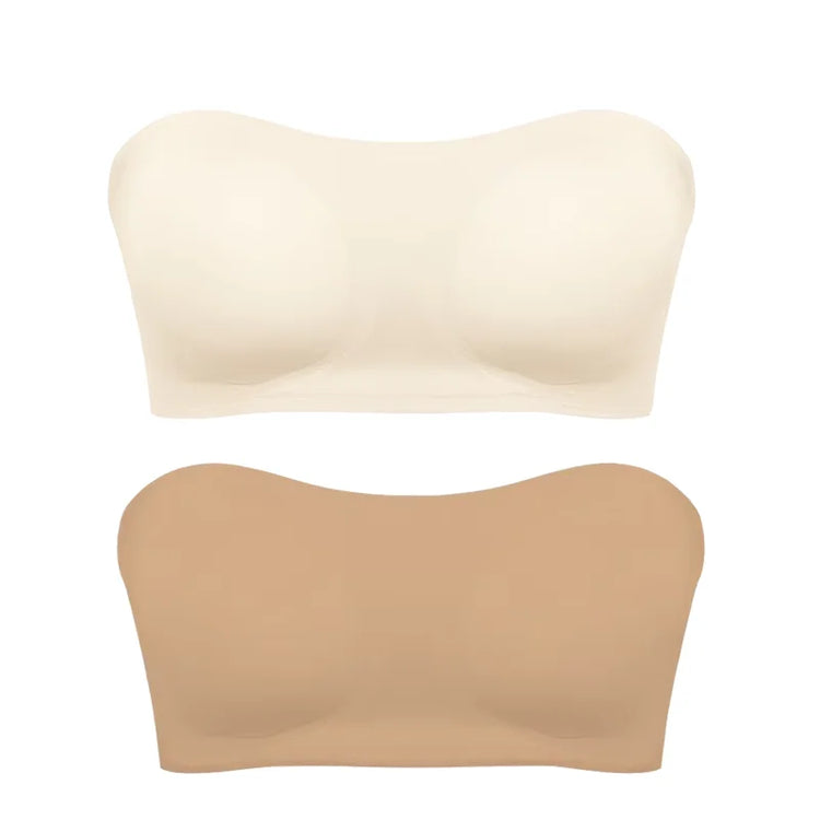 Women's Sexy Strapless Push Up Bra Removable Padded Seamless Ice Silk Top Women Invisible Beauty Back Anti-slip Off-shoulder Bra