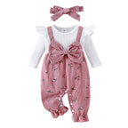 Citgeett Autumn Infant Baby Girls Long Sleeve Romper Floral Print Patchwork Bow Jumpsuits Cute Headband Clothes Set
