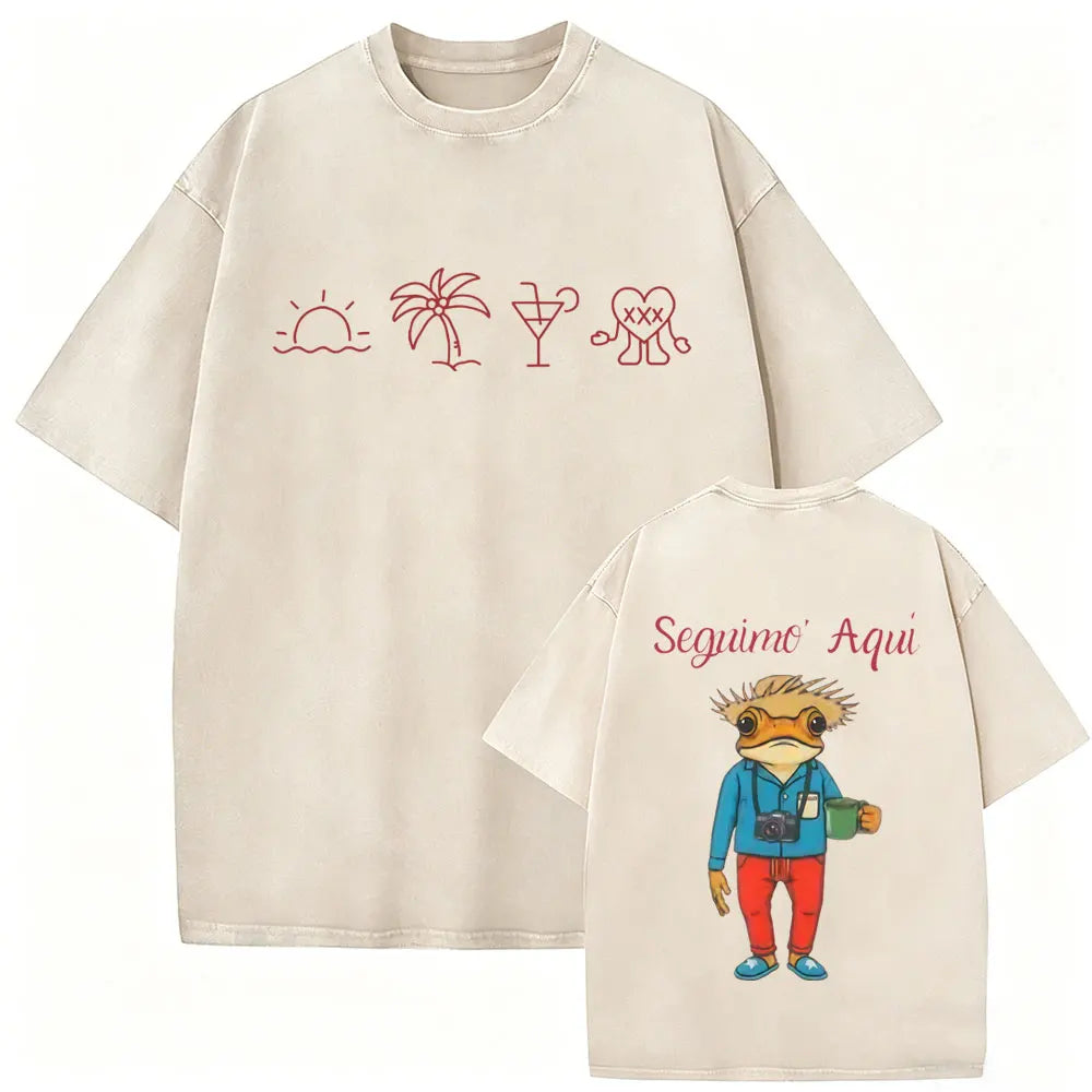 Rapper Bad Bunny Vintage Washed T Shirts Fans Gift Debi Tirar Mas Fotos DTMF Merch T-shirt Men's Women Hip Hop Fashion T-shirts