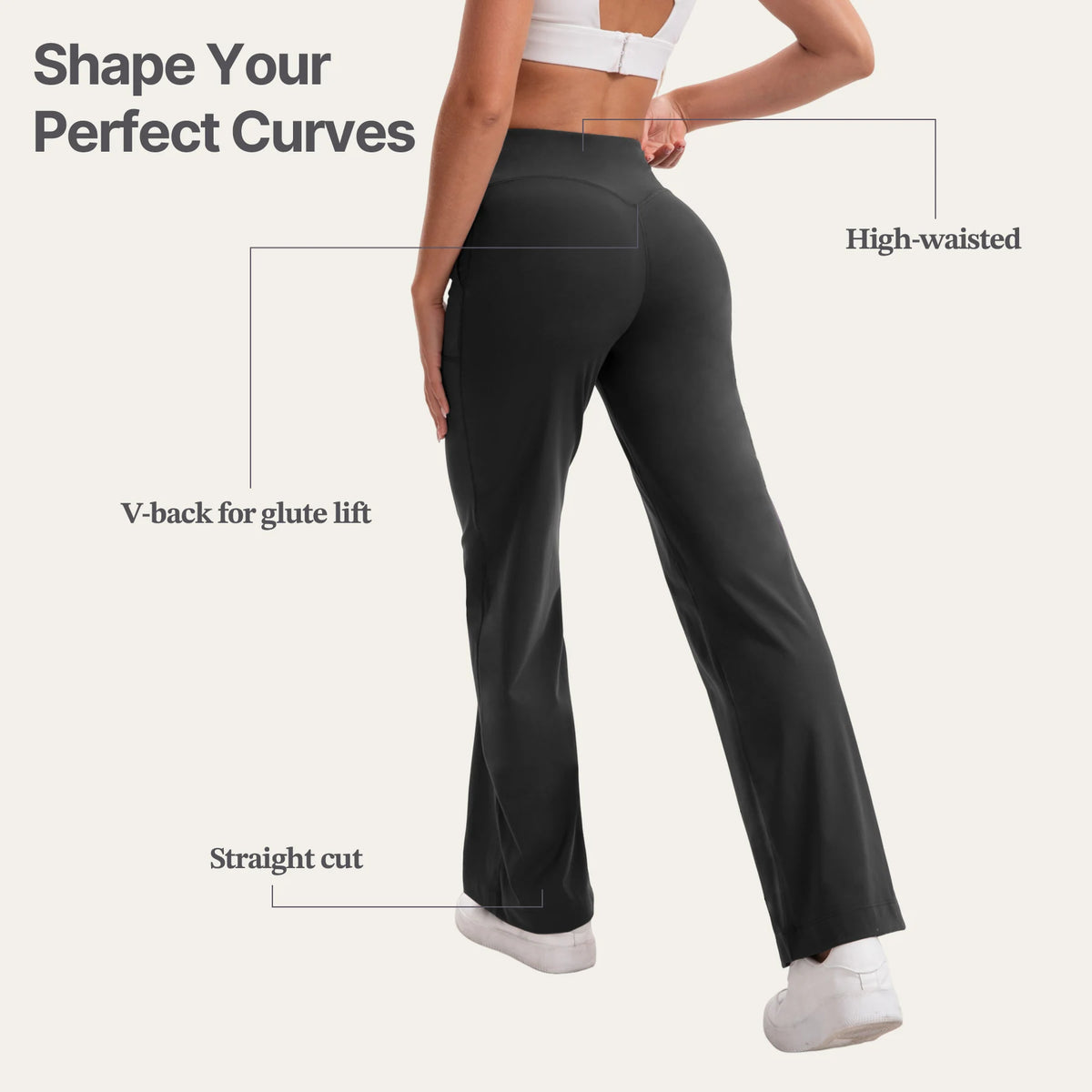 Women's High Waist Flared Yoga Pants Tummy Control M-Line Butt Lifting Two Pockets Stretchy Soft Flowy Workout Office
