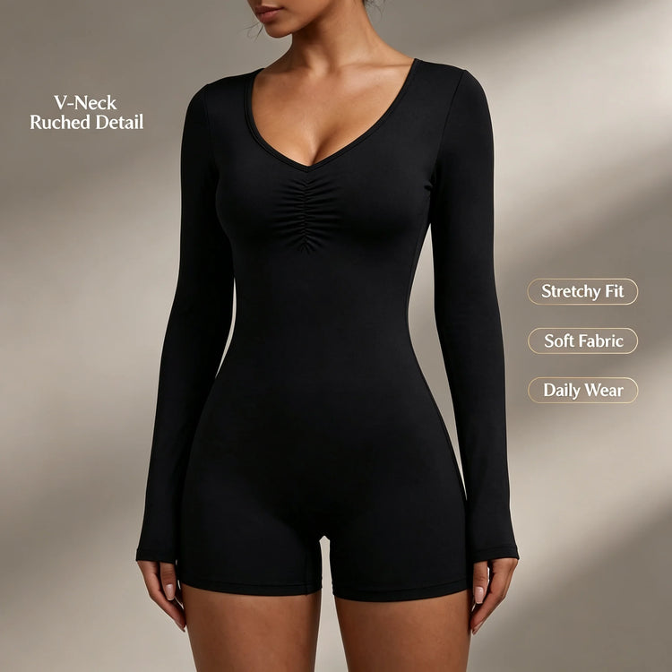 Women's Fitness Short Jumpsuits Long Sleeve Training Overalls One-Piece Sporty Suits Workout Romper Gym Clothing Woman Tracksuit