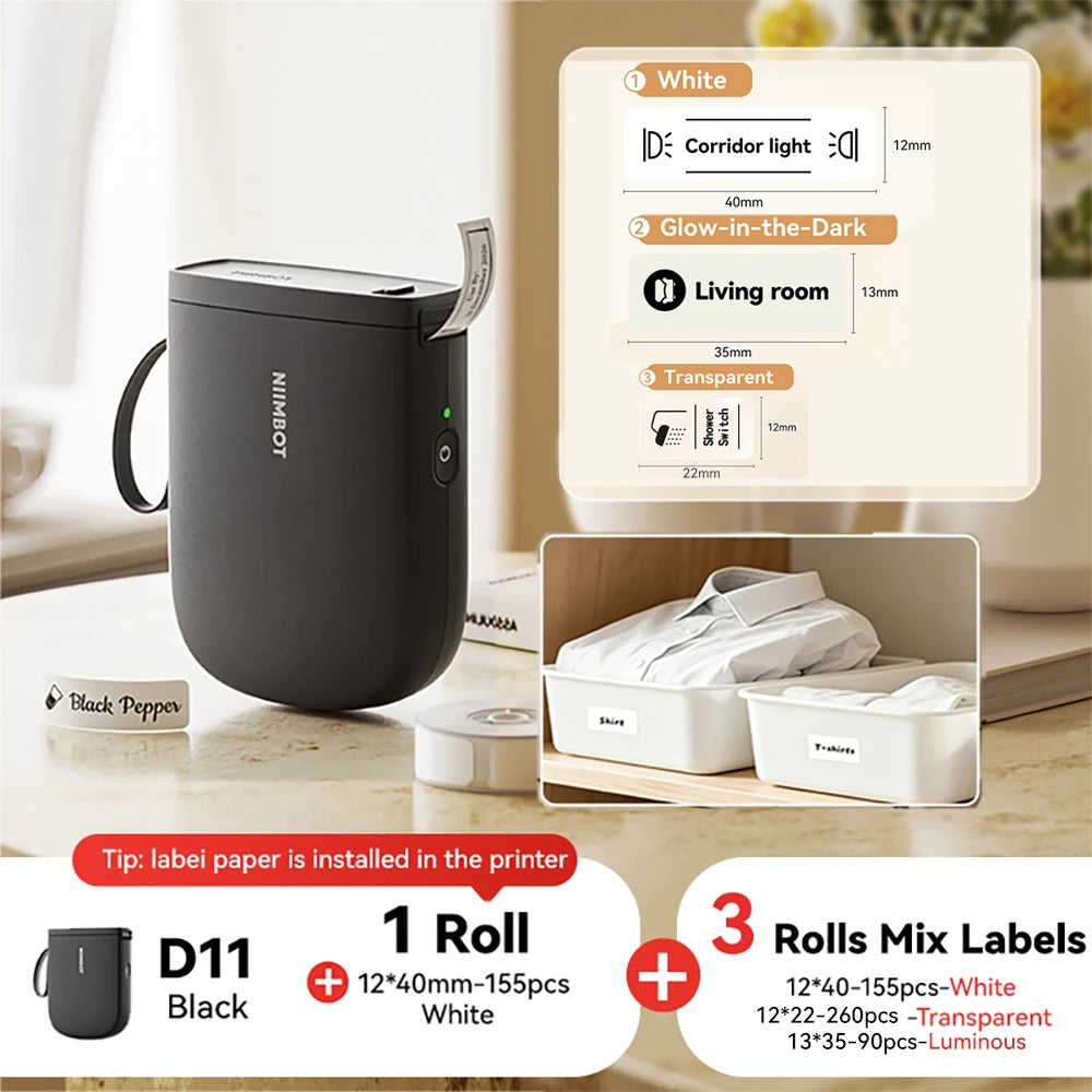 NIIMBOT D11 New Version Label Printer Mini Portable 300DPI Bluetooth Wireless Label Maker Name Tag Kitchen Sticker PrintingMaker