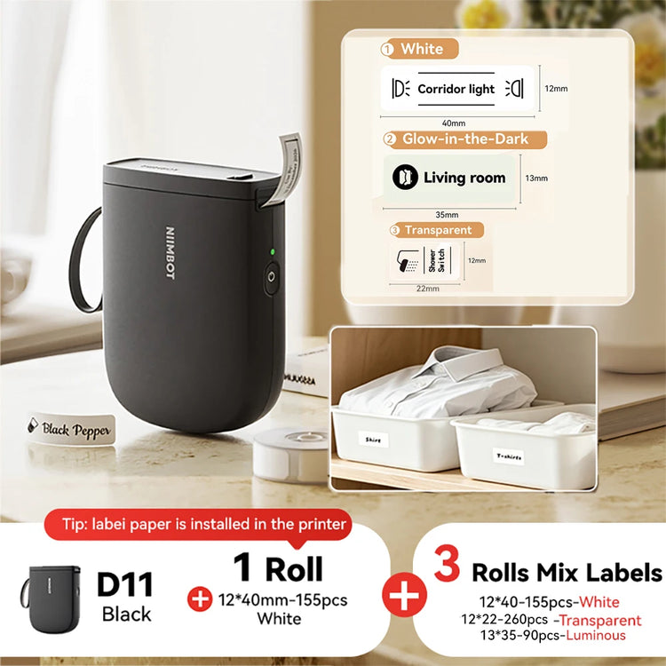 NIIMBOT D11 New Version Label Printer Mini Portable 300DPI Bluetooth Wireless Label Maker Name Tag Kitchen Sticker PrintingMaker