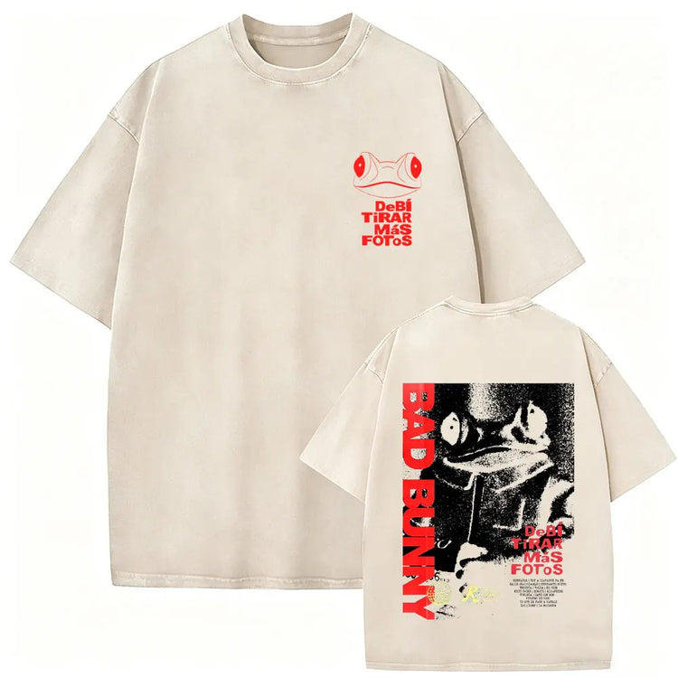 Rapper Bad Bunny Vintage Washed T Shirts Fans Gift Debi Tirar Mas Fotos DTMF Merch T-shirt Men's Women Hip Hop Fashion T-shirts