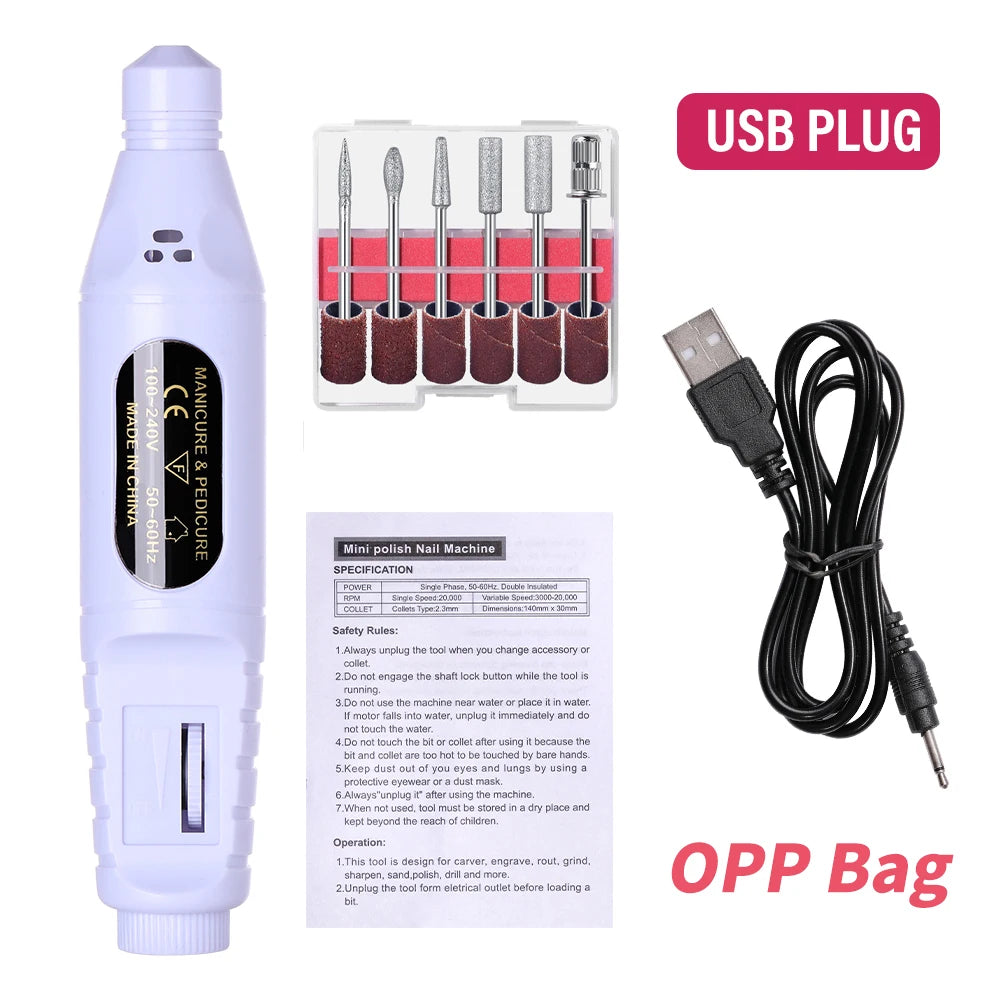 Electric Nail Drill Machine Set Pedicure Grinding Equipment Mill For Manicure Professional Strong Nail Polishing Tool