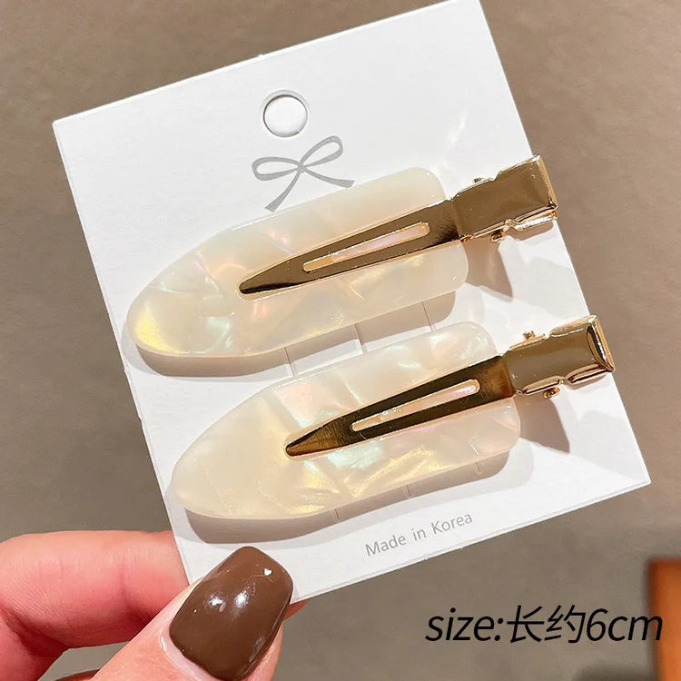 2pcs Simple Sakura Pink Seamless Hair Clip Women Acetate Sheet No Bend Bangs Clip Duckbill Clip Hairpins Hair Styling Tool