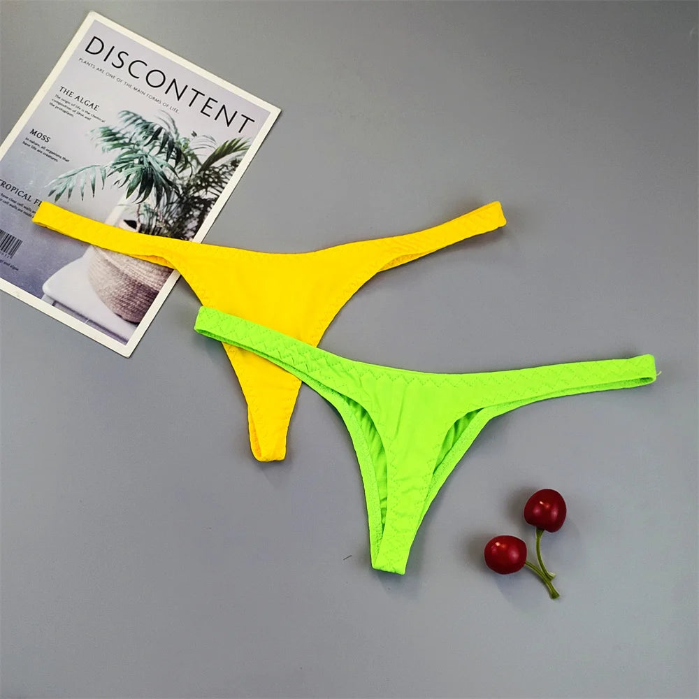 2Pcs Sexy Mini Micro Thongs Low Waist Seamless Female Underpants Comfortable Solid Bikini Underwear Women G String