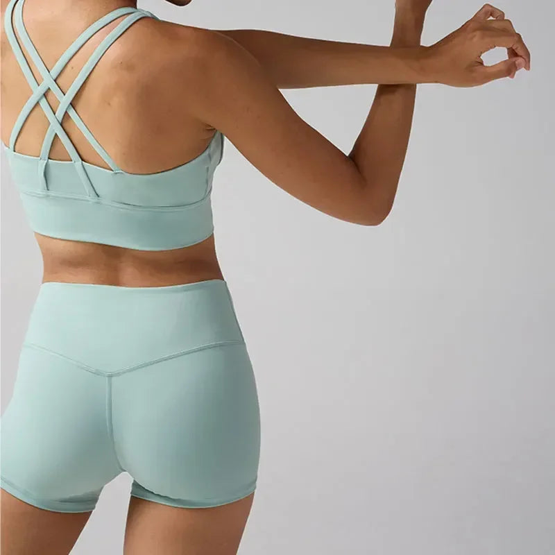 Solid Color High-Waisted Yoga Shorts for Women Quick Dry Breathable Fitness Sport Running Cycling Leggings