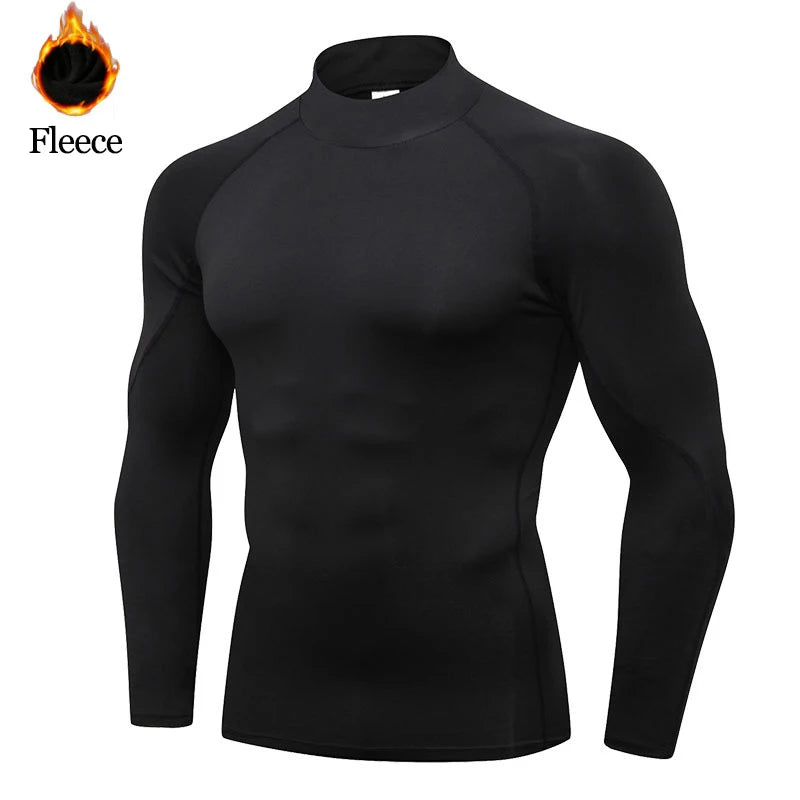 Winter T-shirt For Men Quick Fleece Warm Running Shirt Long Sleeve Compression Top Gym T Shirt Men Fitness Tight Rashgard