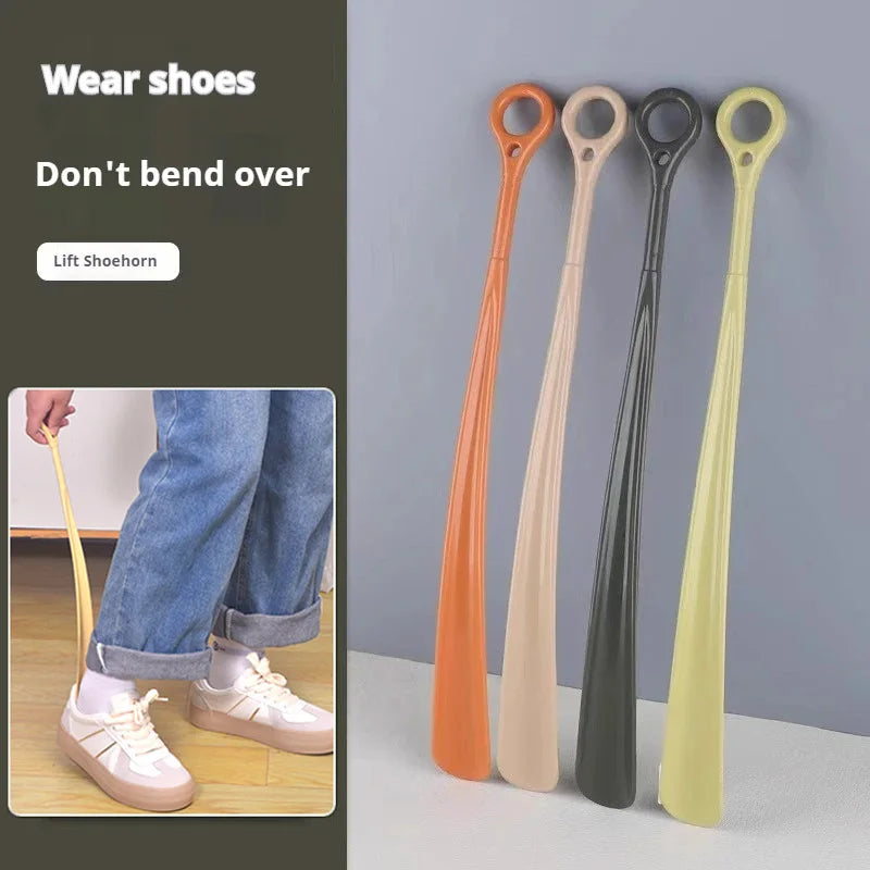 47CM Long Hanging Ring Shoehorn Pregnant Woman Long Handled Lifter Elderly Shoe Spoon Lazy People Shoe Spatula Shoe Horns 1/2Pcs
