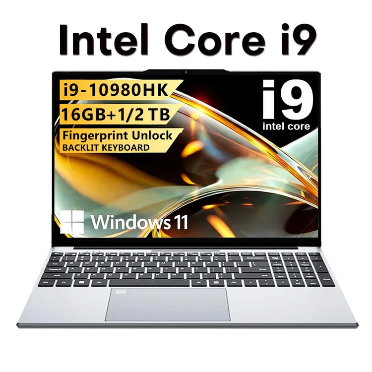 15.6 inch Laptop Windows 11 Intel Core I9 10980HK Portable Gaming PC 16GB RAM 1TB 2TB SSD Fingerprint Unlock Backlight Notebook