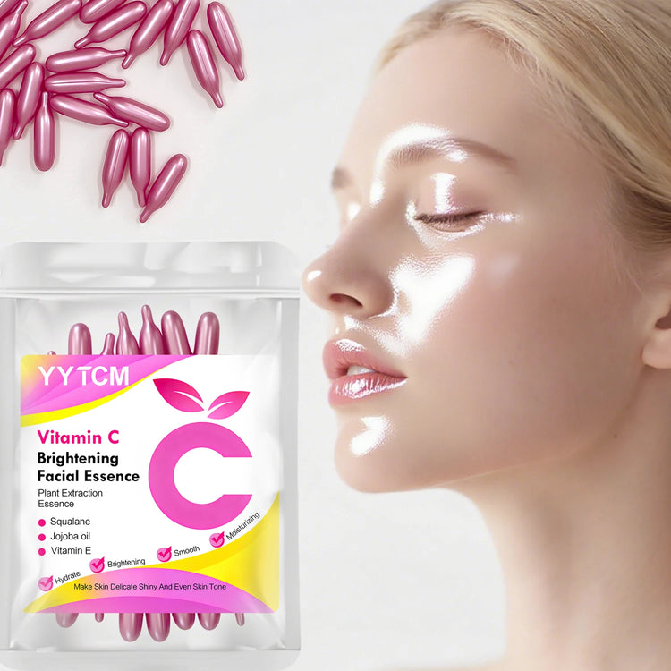 Vitamin C Skin-Brightening and Moisturizing Capsule Essence, Hydrates and Smooths Skin, Contains Plant Squalane, Vitamin E, Magnolia Oil, Jojoba Seed Oil, Deeply Hydrates and Brightens Skin Essence (0.4Gx30 Capsules)/Bag-1 Ba
