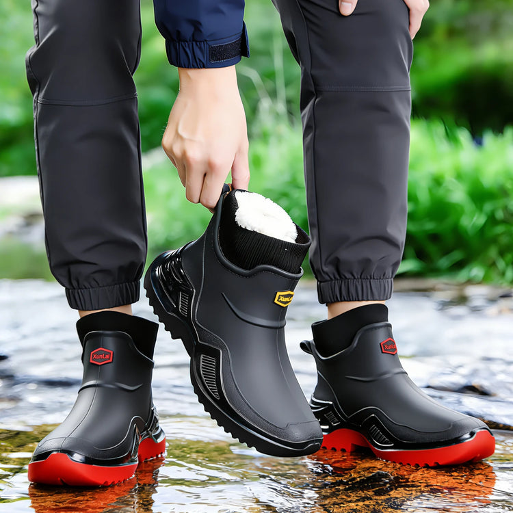 New Waterproof Men's Rain Shoes Winter Warm Plush Men Rain Boots Outdoor Non-slip Couple Rain Shoes Fashion Men's Work Boots