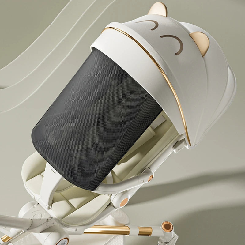 One-touch Foldable Lightweight Baby Stroller High-view Baby Dining Stroller Sitting and Lying Two-way Baby Carriage