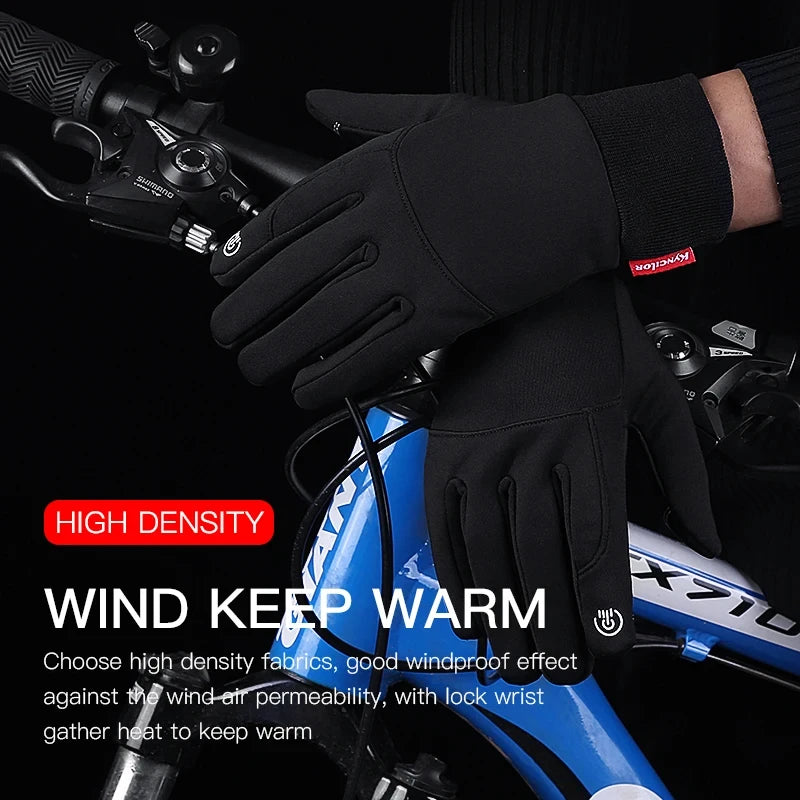 Windproof Warm Touch Screen Anti-slip Cycling Gloves Men Autumn Winter Splashproof Motorcycle Outdoor Sports Black Gloves