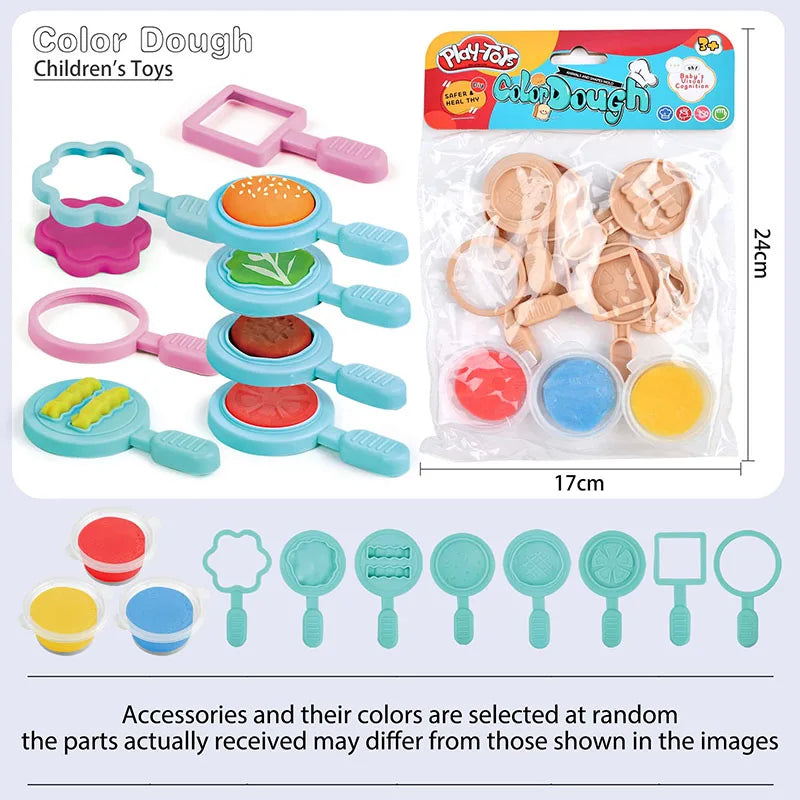 Kids Hamburger Making Kit DIY Food Play Set with Soft Modeling Dough Burger Mold Creative Activity Pretend Kitchen Game Clay Toy
