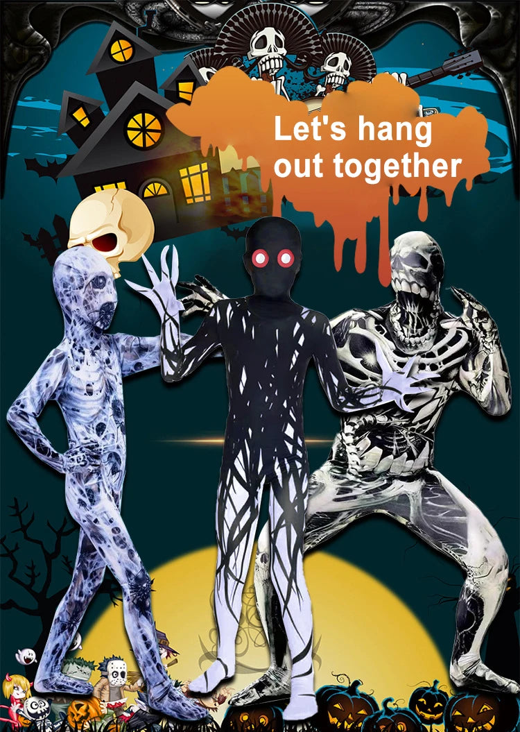 Halloween Kids Zombie Jumpsuit CostumeVampire Cosplay Outfit for Children's Ghost Festival & Stage PerformanceSpooky Party Drees