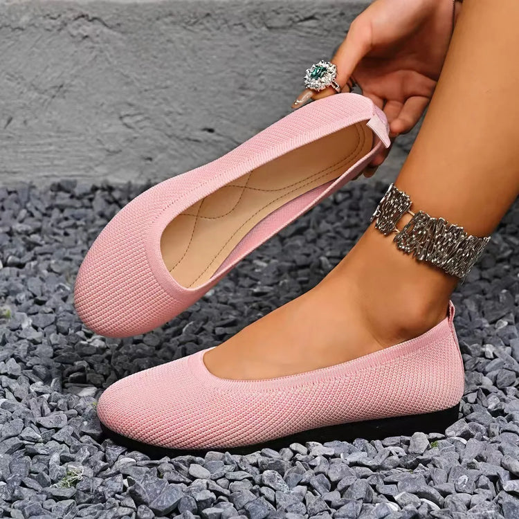Women Round Toe Knitted Ballet Flats Breathable Slip on Flat Soft Sole Lightweight Casual Daily Walking Loafers Zapatos Mujer