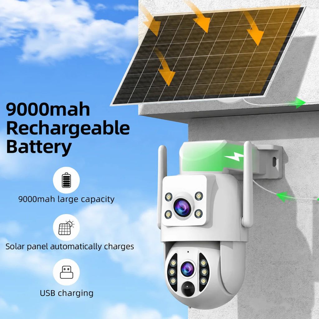 JOOAN 4K Solar Security Camera Wireless Outdoor Dual Lens Solar IP Camera PIR Human Detection Night Vision Battery CCTV Camera