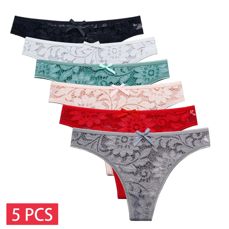 5 PCS/Set Sexy Lace Thongs Low Waist Underwear Women G-string Underpants Lady Bikini Panties Female Sexy Lingerie M-XL