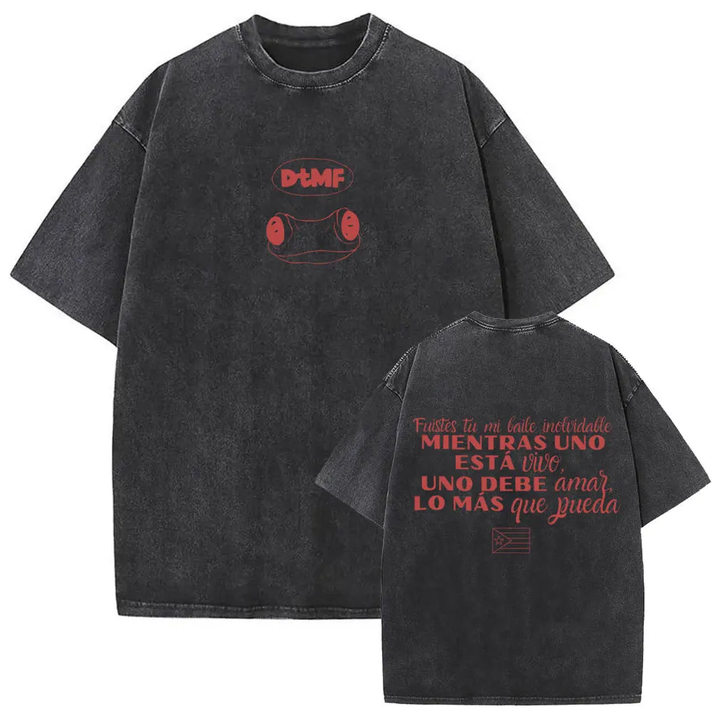 Rapper Bad Bunny Vintage Washed T Shirts Fans Gift Debi Tirar Mas Fotos DTMF Merch T-shirt Men's Women Hip Hop Fashion T-shirts
