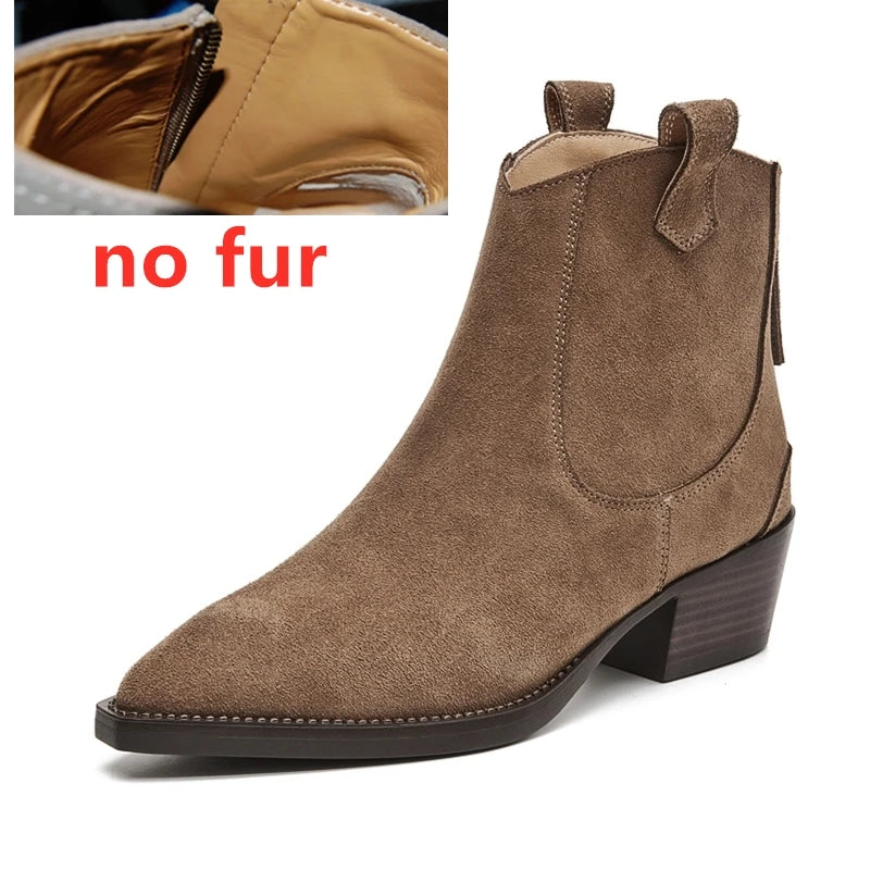 AIYUQI Women's Ankle Boots 2026 New Pointed Toe Zippered Western Cowboy Boots For Women Block Heel Work Boots Female