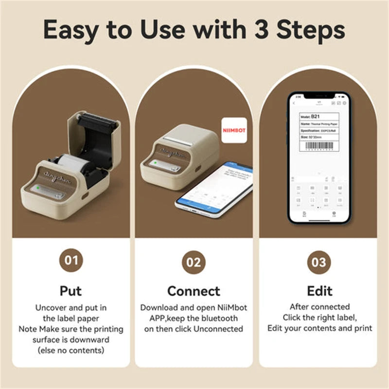 NIIMBOT B21/B1 Portable Thermal Printer 1500mAh Wireless Sticker Printer With Self-adhesive Labels For Barcode Clothing Jewelry