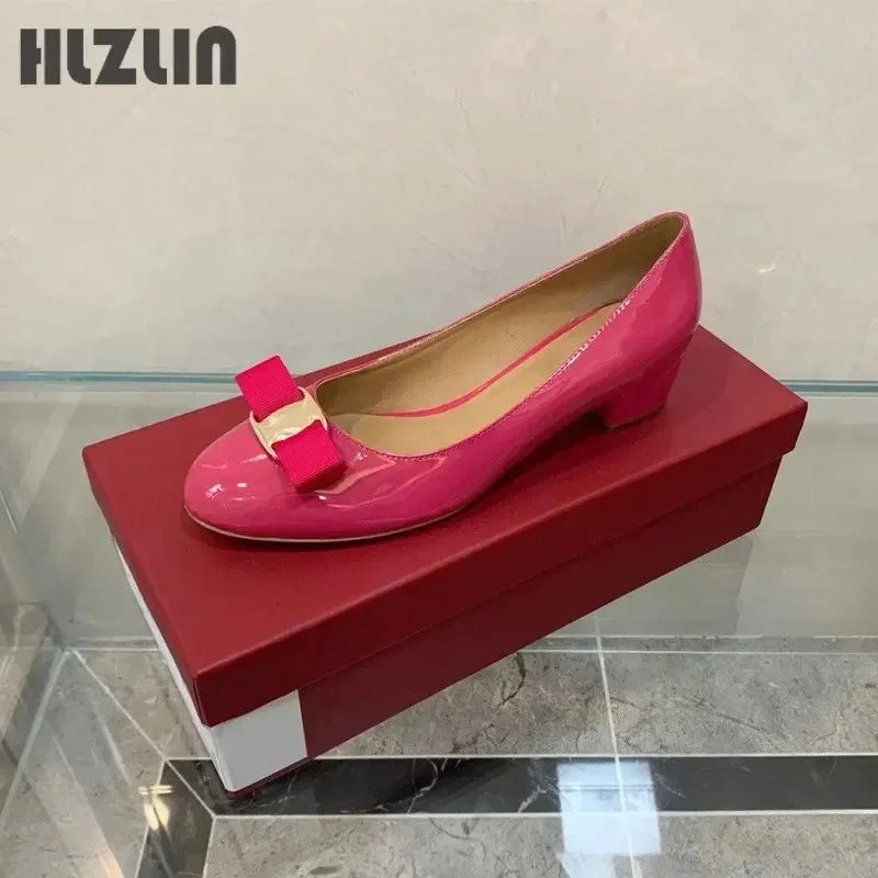 JP GPBD Ballet flats new leather round head shallow bow multifunctional single shoes women's leather bow bow design