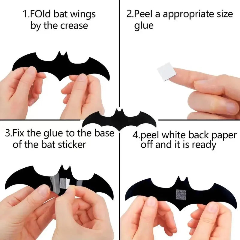 3D Bat Decor Halloween Purple Light/No Light Wall Sticker Bat Night Light for Halloween Party Scare Decoration Festive Supplies