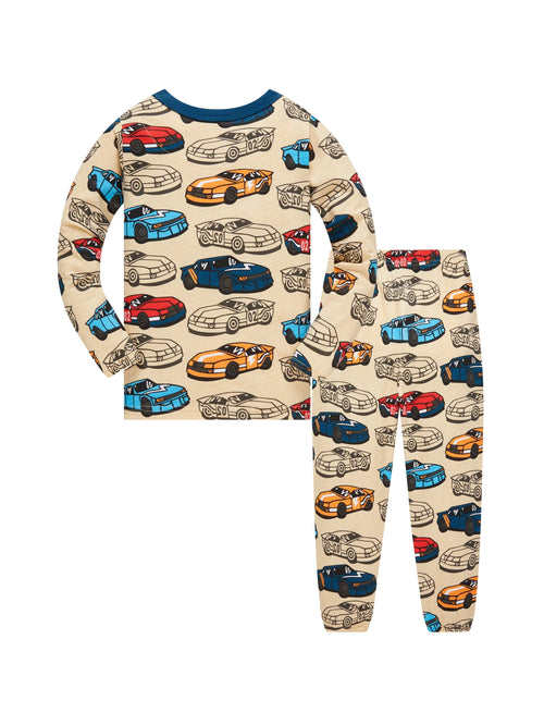 Children's Clothes 100% Cotton Pajama Set for Boys, Fully Printed Cartoon Car Children's Sleepwear Set for 1-8 Years