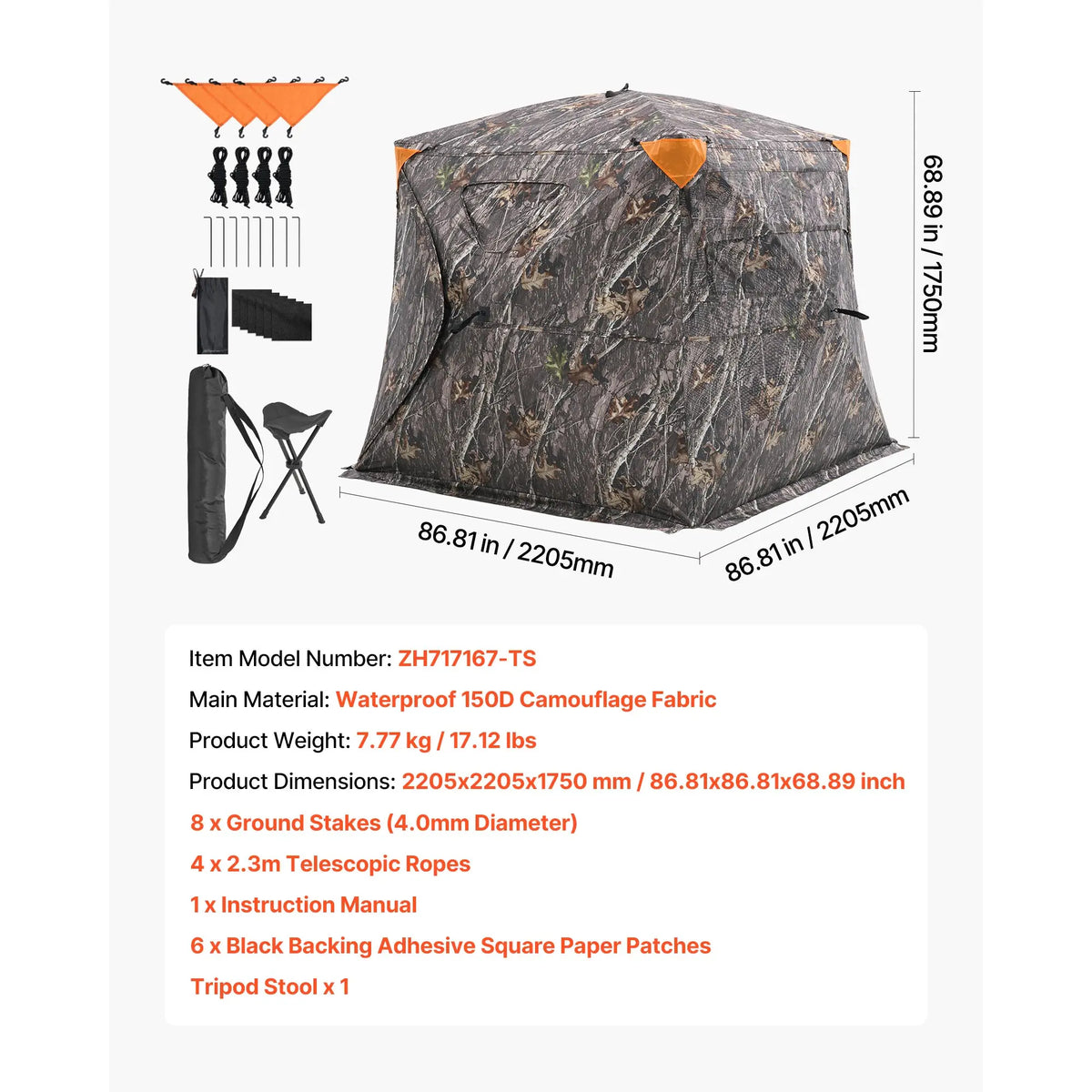 SucceBuy Hunting Blind, 270° See Through Ground Blind, 2-3 Person Pop Up Deer Blind for Hunting with Carrying Bag, Portable Tent