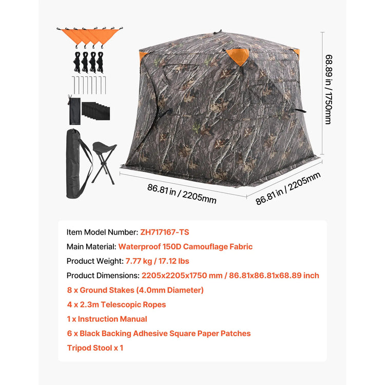 SucceBuy Hunting Blind, 270° See Through Ground Blind, 2-3 Person Pop Up Deer Blind for Hunting with Carrying Bag, Portable Tent
