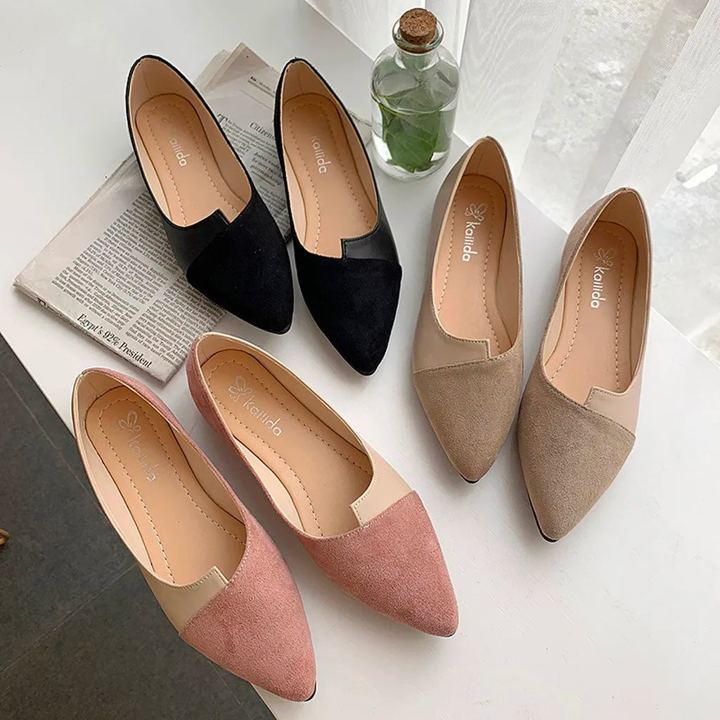 Women Shoes Fashion Splice Mule Flats Pointed Toe Ballerina Ballet Flat Shoe Zapatos Casual Slip On Shoes Mujer Loafers