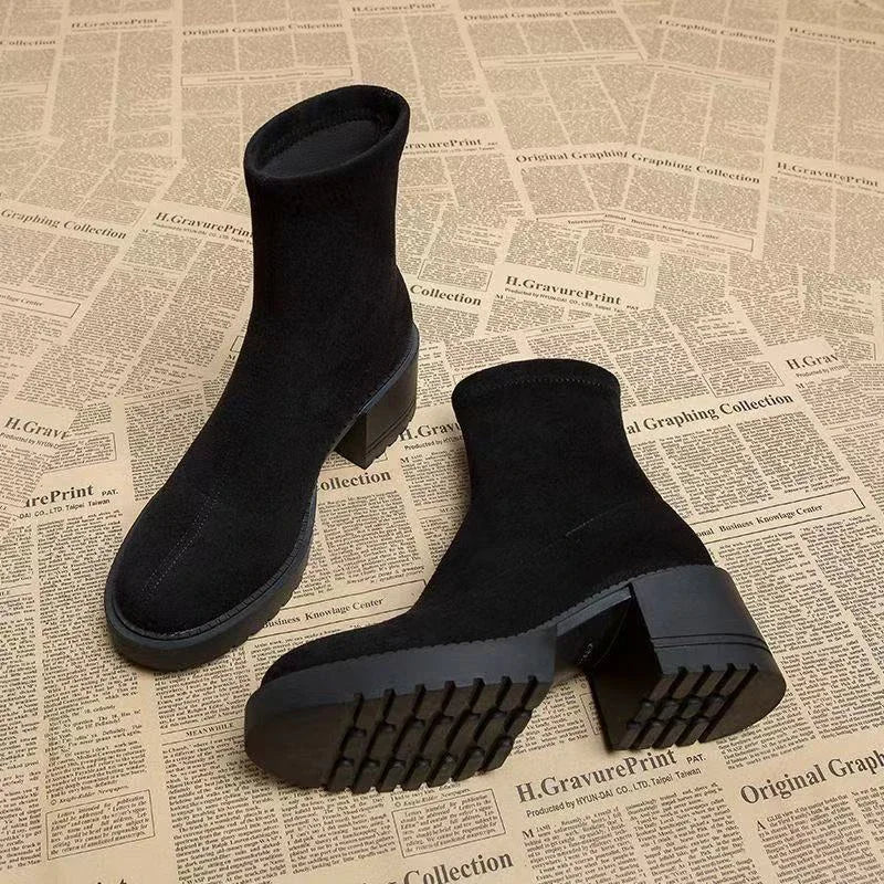 Ankle Boots For Women High Heels Suede Fashion Chunky Shoes Designer Luxury Winter Boots 2025 New Dress Botas Para Mujer Zapatos