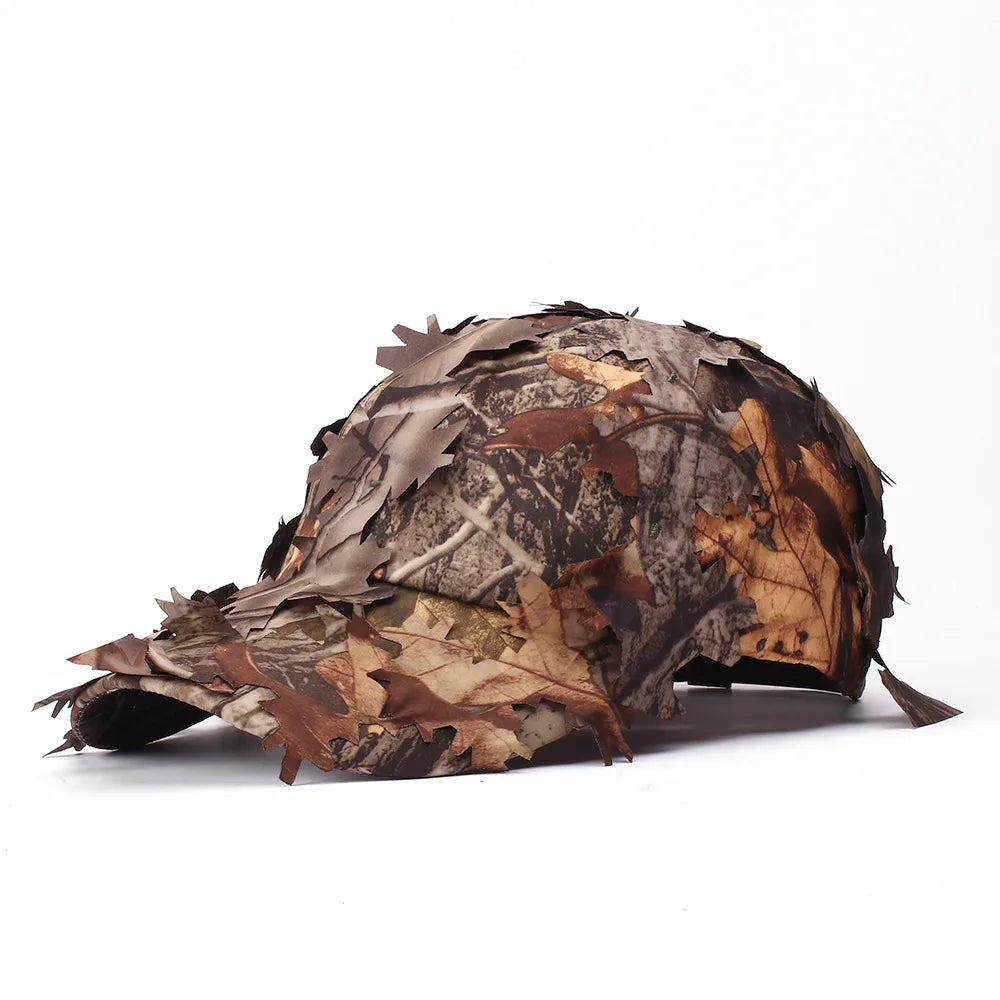 Men's Camouflage Boonie Hats 3D Leaves Camo Tactical Cap Ghillie Caps Hunter Sniper Hats Fishing Sunshade Hunting Accessories