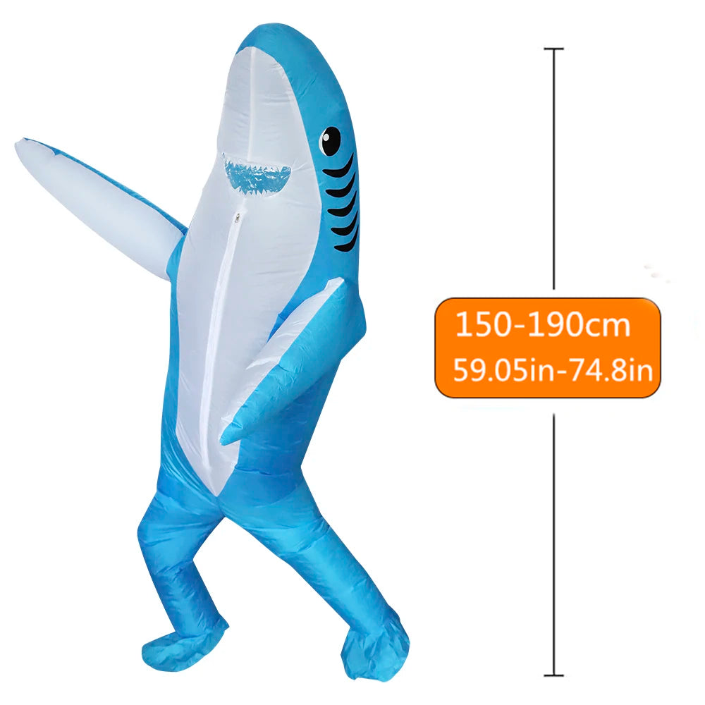 Christmas Cute Unique Standing Blue Shark Design Inflatable Suit, Halloween Play Inflatable Costume Props Shark Inflatable Suit