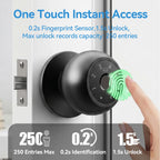 YFK 5-in-1 Smart Door Knob Lock Tuya Bluetooth Fingerprint Password Keypad IC Card Key APP HomeKey Black