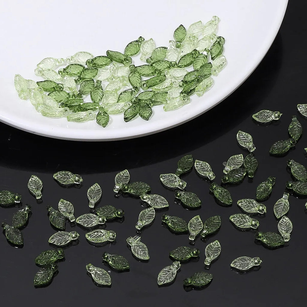100pcs Acrylic Mini Small Tree Leaf Hand Beaded DIY Handmade Necklace Earrings Loose Bead Separated Bead Jewelry Accessory Mater