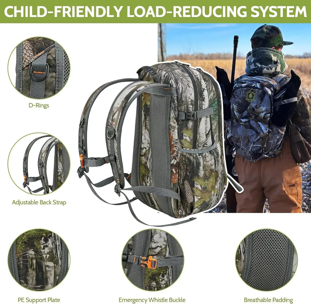 30L Camo Hunting Backpack with 11 Pockets, Small Lightweight Hunting Bag