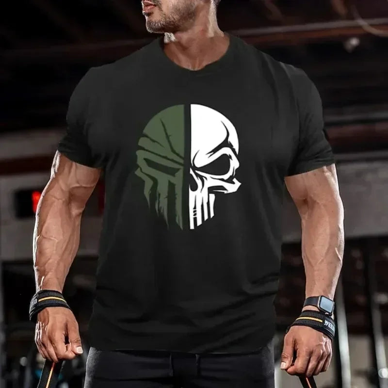 3D Men's T shirt for men Print Military Skull T Shirt Oversized Gym Short-Sleeved Sportswear Men Clothing Sport Top Tees
