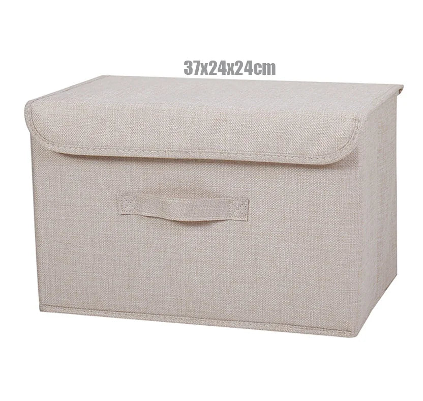 Washable Cotton Linen Fabric Folding CD Storage Box Foldable Bins Toys Organizer With Lid Storage Basket Laundry Basket