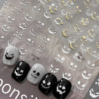 Wicked Pumpkin Expression Horror Face Dark Halloween Metallic Flat Cute Spooky Adhesive Nail Charms Art Sticker Manicure Decals
