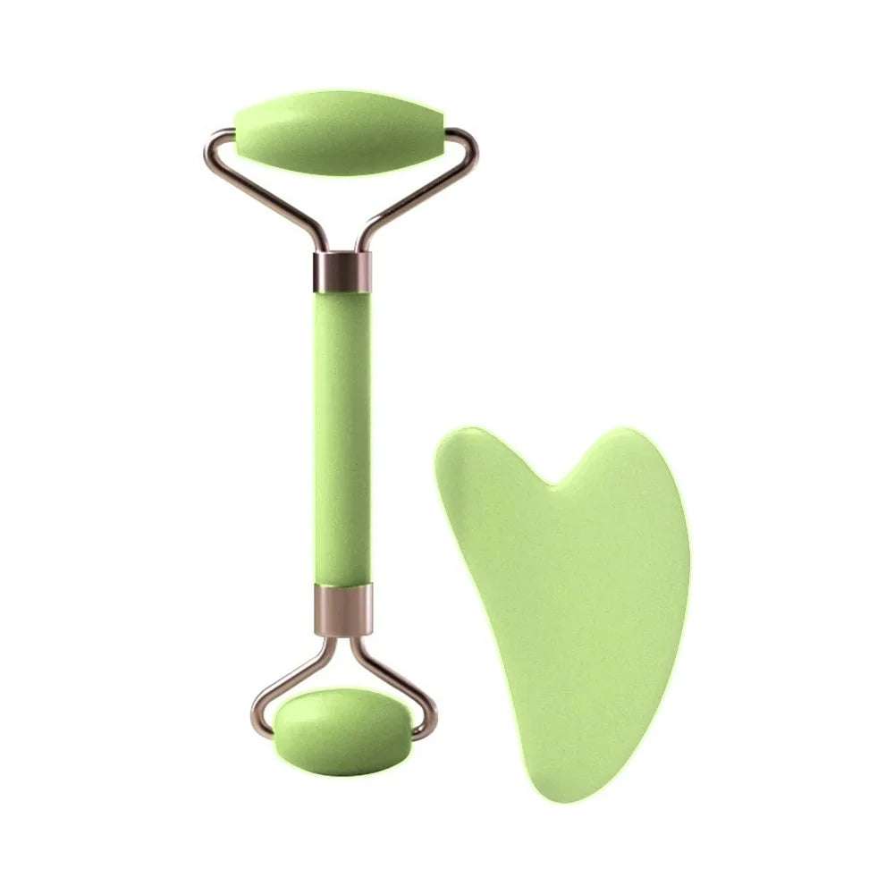 Dual Size Facial Massage Kit Double End Roller Heart Shape Gua Sha Board Skin Lifting Puffiness Reducing Home Spa Beauty Tool
