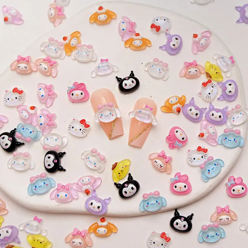 50Pcs Leopard Sanrio 3D Resin Nail Charms Mixed Kuromi My Melody Kitty Nail Parts DIY Manicure Decor Accessories