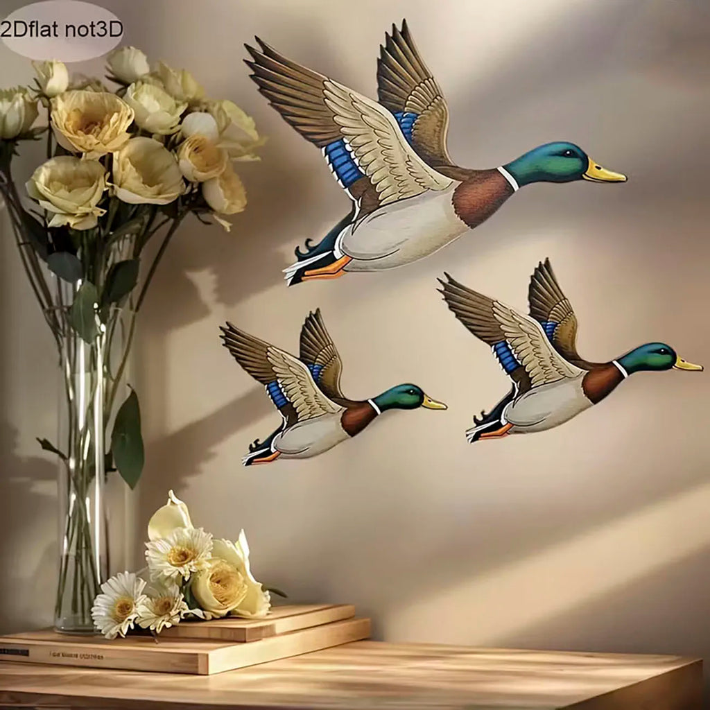 3Pcs Mallard Duck Wooden Wall Decor, Flying Duck Wall Art for Rustic Home Decoration