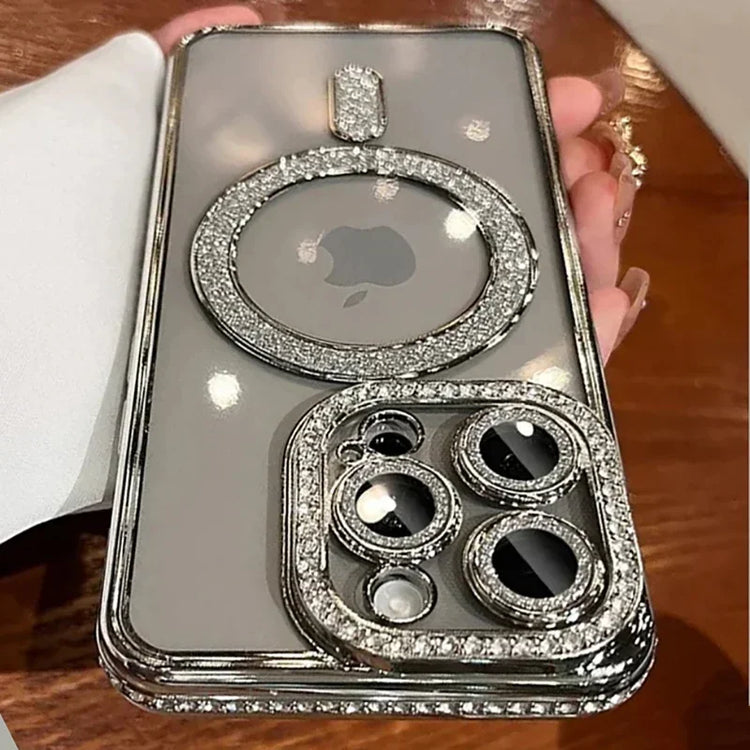 Fashion Glitter Diamond Transparent Case For iPhone 18 17 16 15 14 13 11 12 Pro Max Funda Magnetic Wireless Charger Bumper Cover