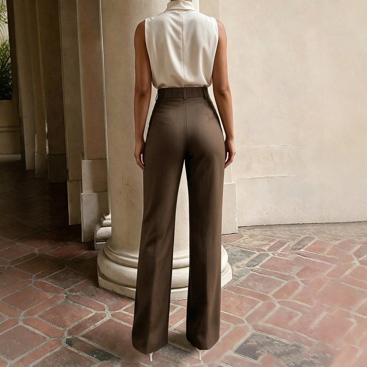 Women's High-waist Elegant Wide-leg Pants Solid Color Suit Pants Business Office Formal Pants