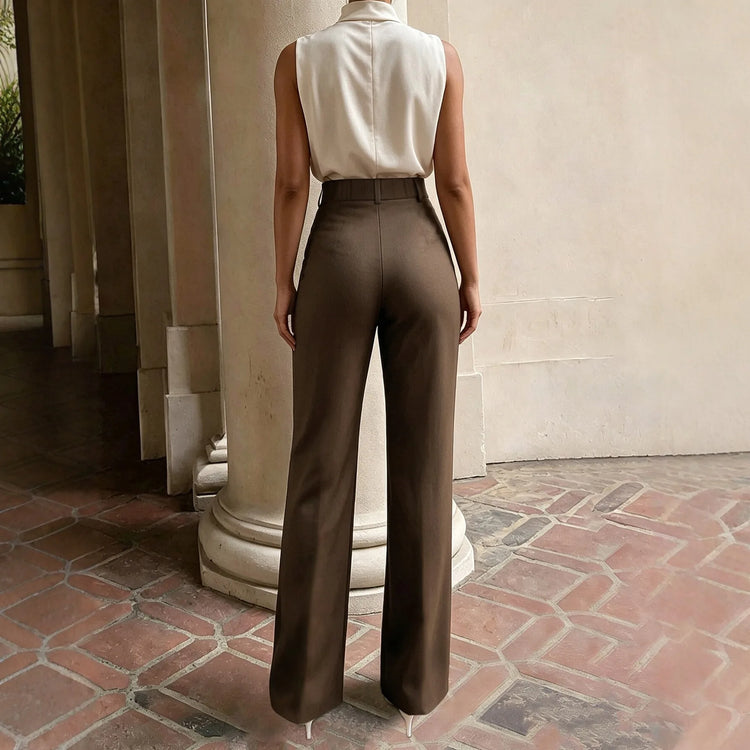 Women's High-waist Elegant Wide-leg Pants Solid Color Suit Pants Business Office Formal Pants